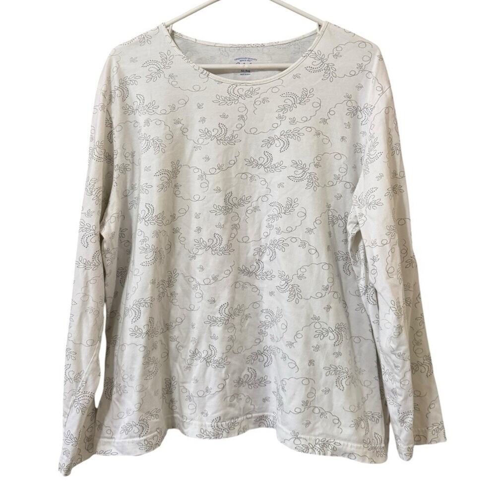 Cabelas Women Size XL Reg Long Sleeve Shirt Paisley Cotton White Modern Classic